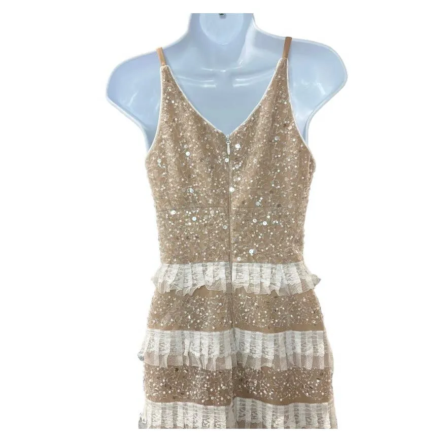 Dress The Population Tiered Lace Crystal Long Gown Dress Sz XS New