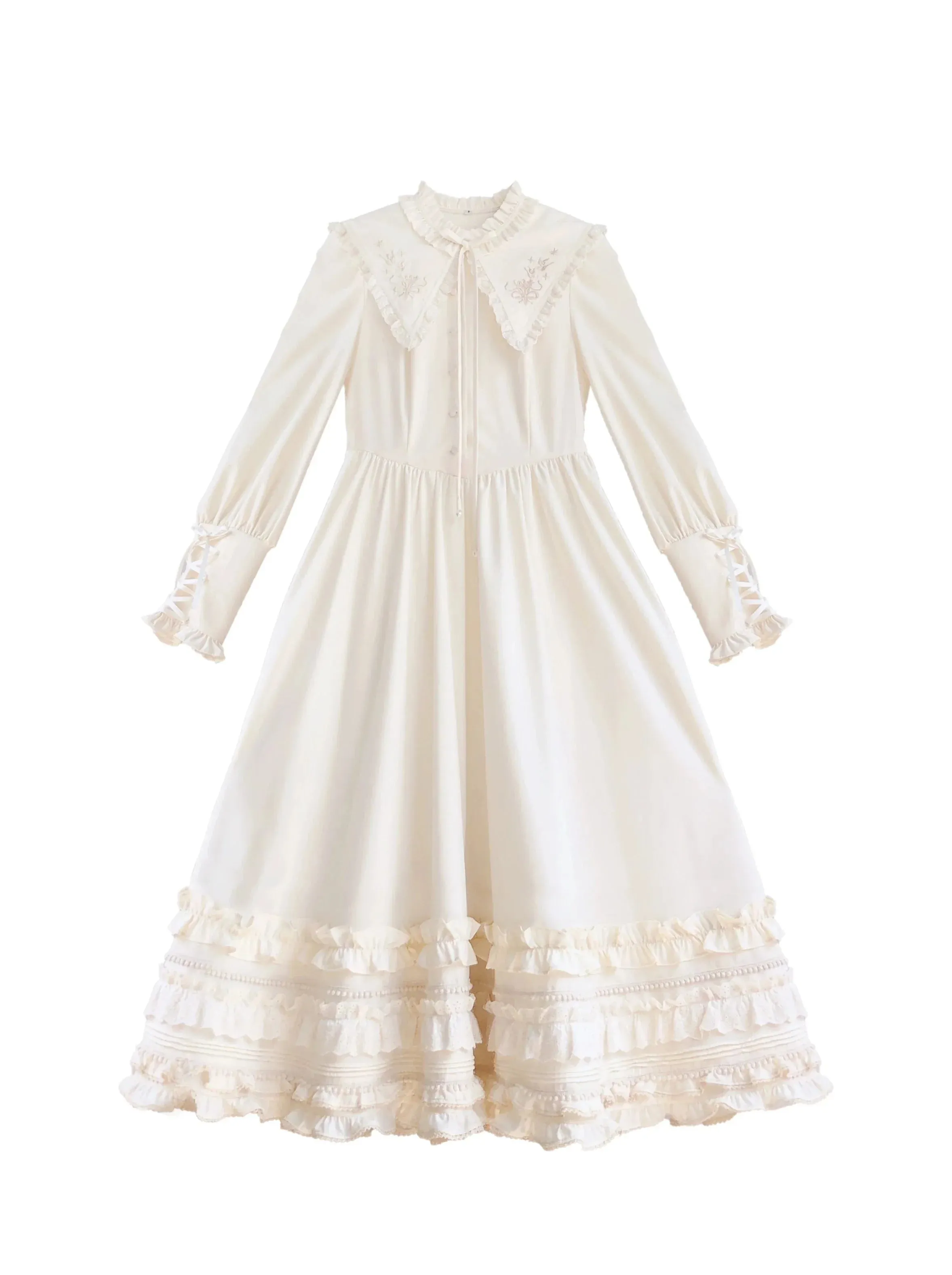 French Vintage Waist Dress Romantic Embroidery Ribbon