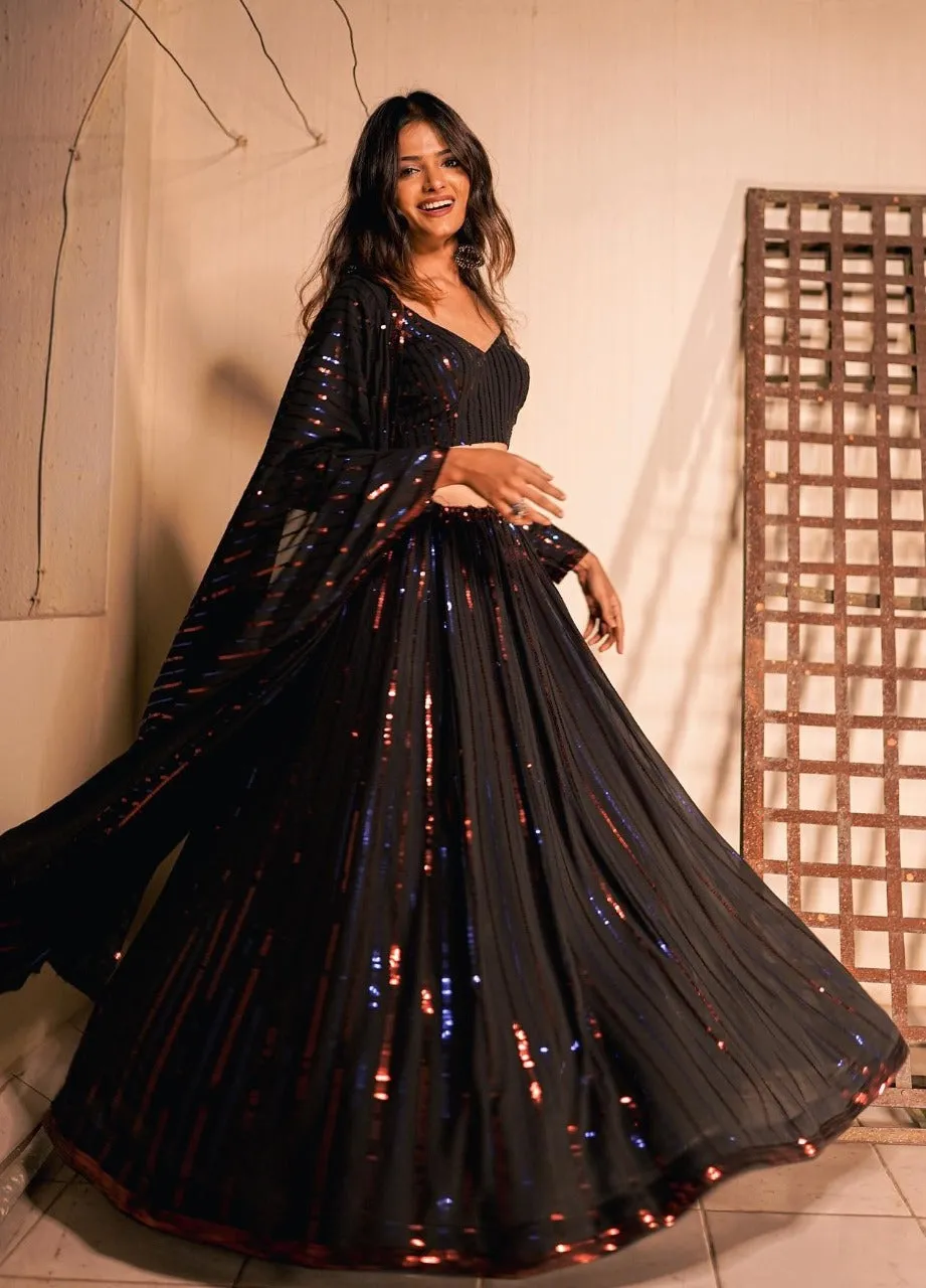 Glamorous Georgette Black Designer Lehenga