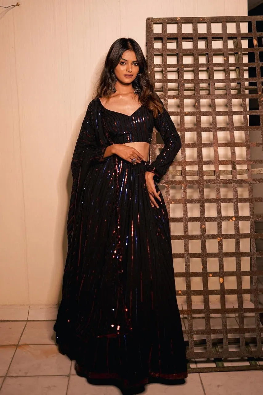 Glamorous Georgette Black Designer Lehenga