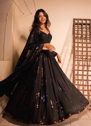 Glamorous Georgette Black Designer Lehenga