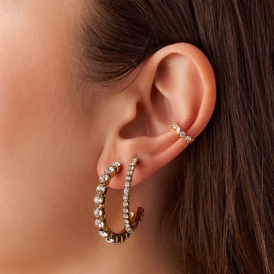 Glamorous Pave Hoop Ohrringe 14K Vergoldet