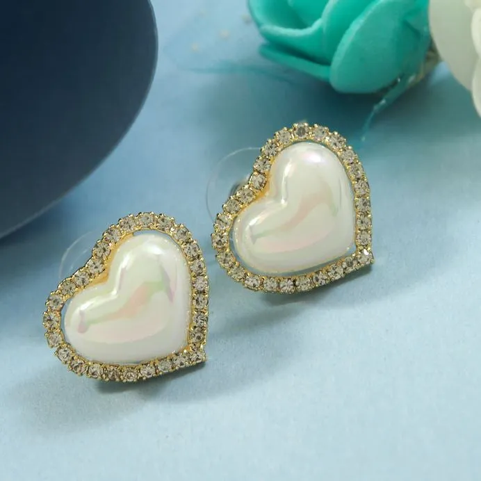 Gold Plated Heart Shaped Cubic Zirconia Korean Earring