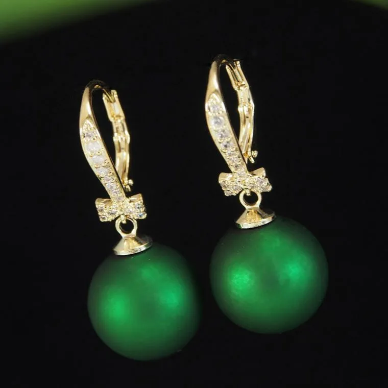 Gold Plated Red/Green Pearl Cubic Zirconia Korean Earring
