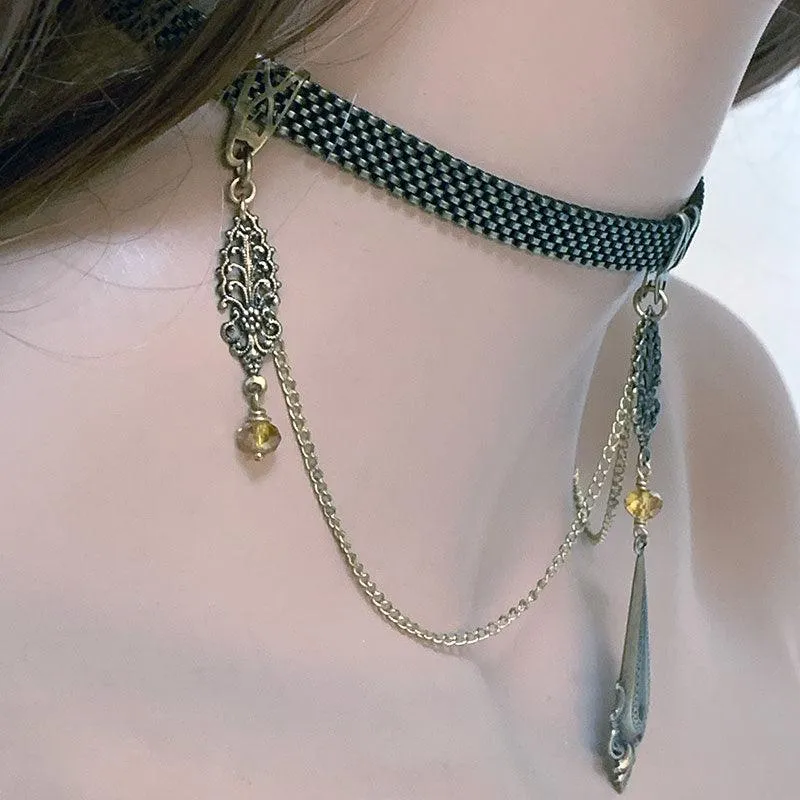 Gothic Victorian Chain Ribbon Choker