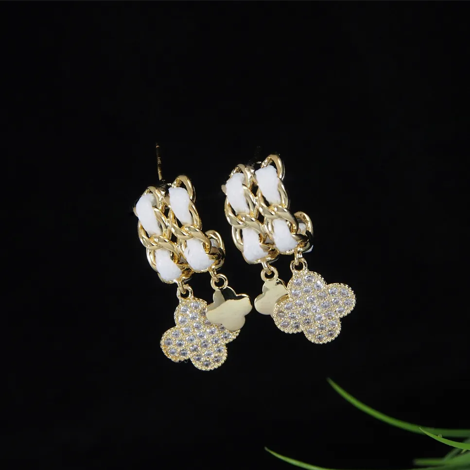 Korean Gold Plated Black and White Coloured Clover Drop Earring