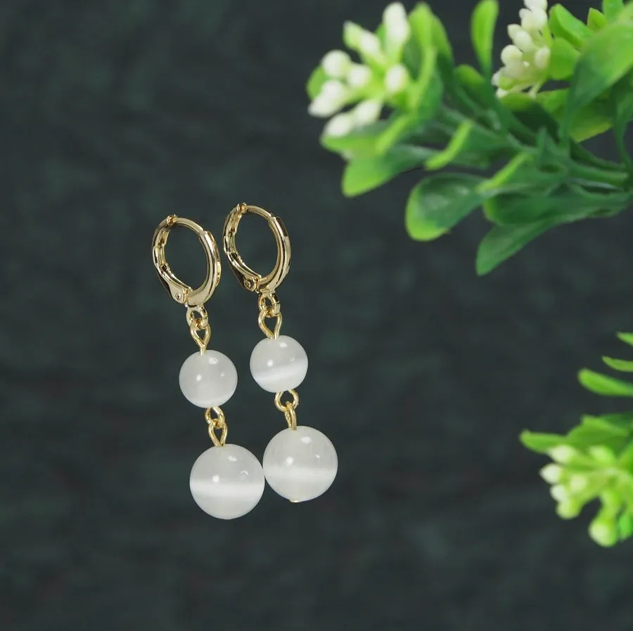 Korean Gold Plated Cat Eye Stone Hoops Earring