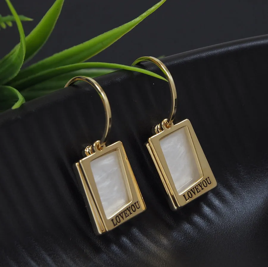 Korean Gold Plated Double Rectangular White Hoops Earring