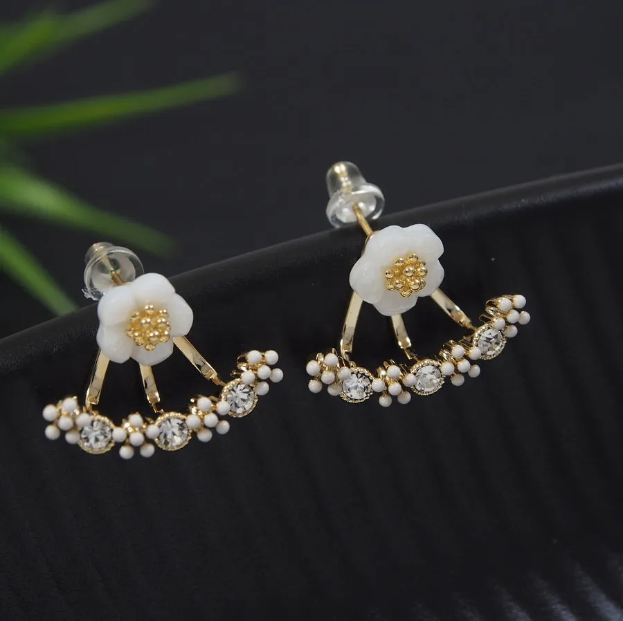 Korean Gold Plated White Floral Stud Earring