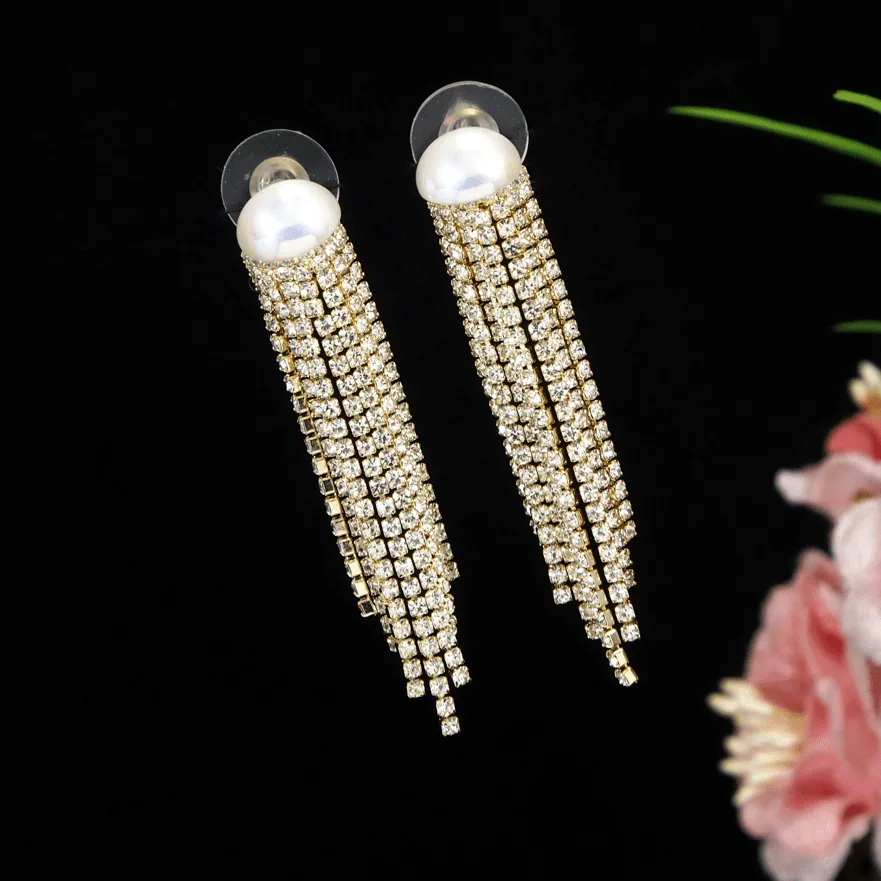 Korean Gold /Rosegold /silver Plated Stone Studded Long Earring
