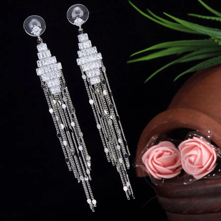 Korean Gold/ silver Plated Baguette Long Chain Fancy Earring