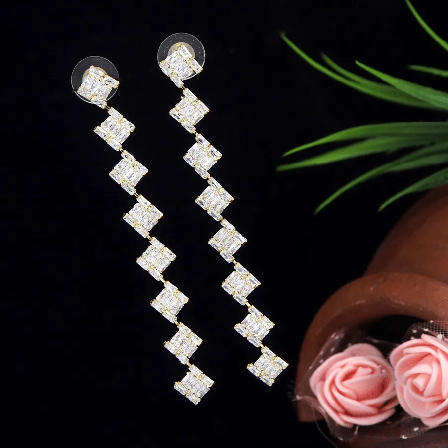 Korean Gold / Silver Plated Square Shaped Baguette Long Earring