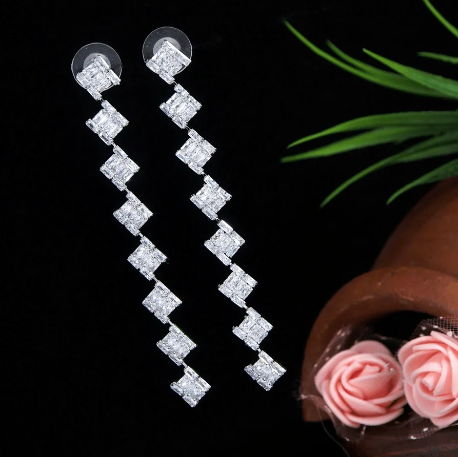 Korean Gold / Silver Plated Square Shaped Baguette Long Earring