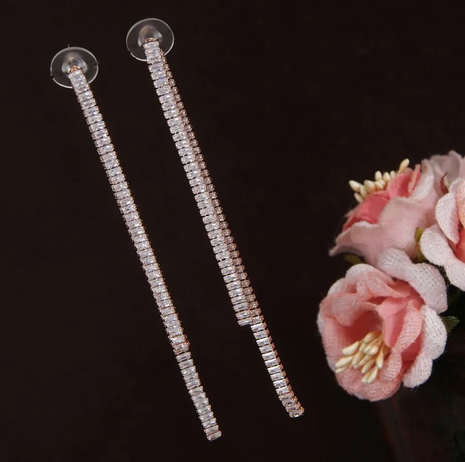 Korean Gold/Silver/Rosegold Plated Baguette Long Dangler Earring