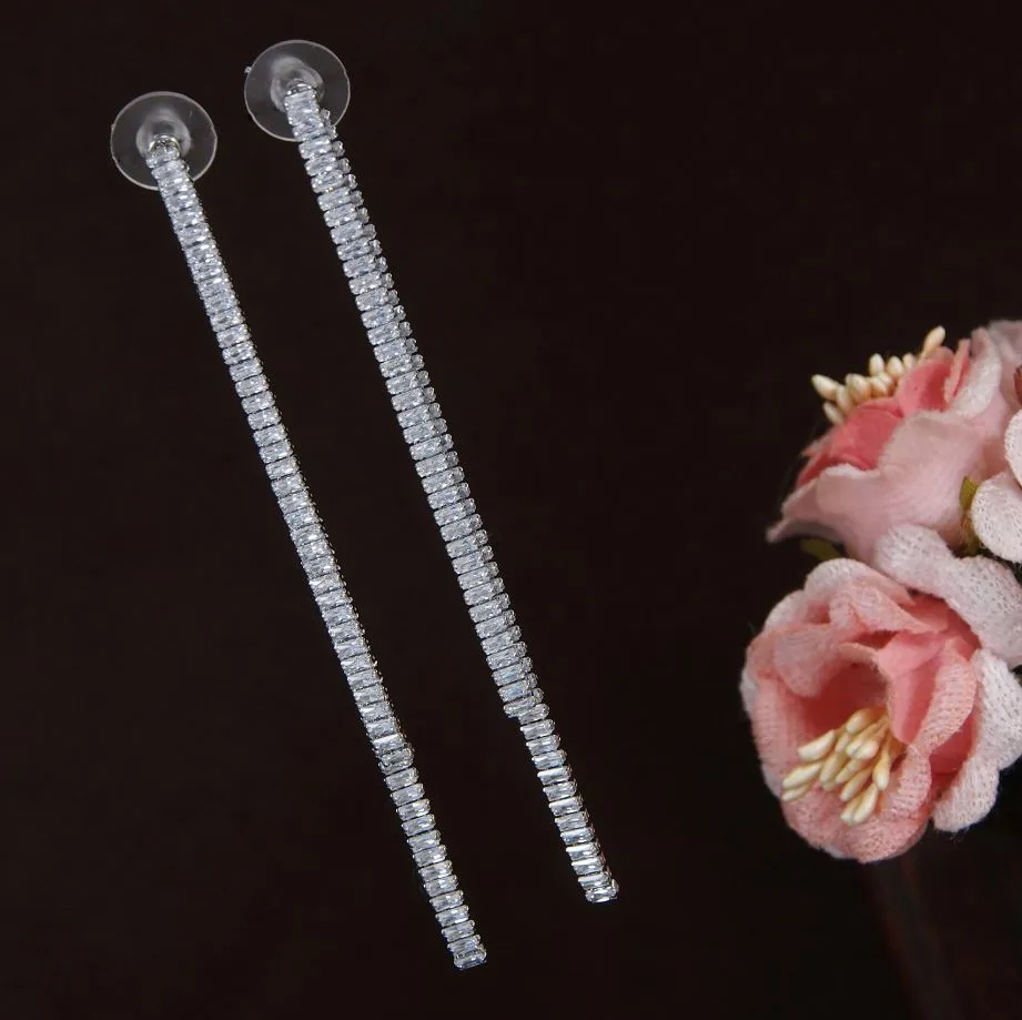 Korean Gold/Silver/Rosegold Plated Baguette Long Dangler Earring