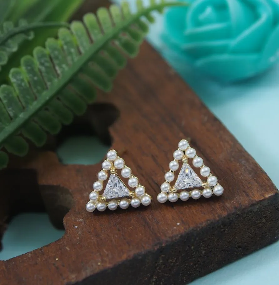 Korean Gold/Silver/Rosegold Plated Beads Triangle Shaped Stud Earring