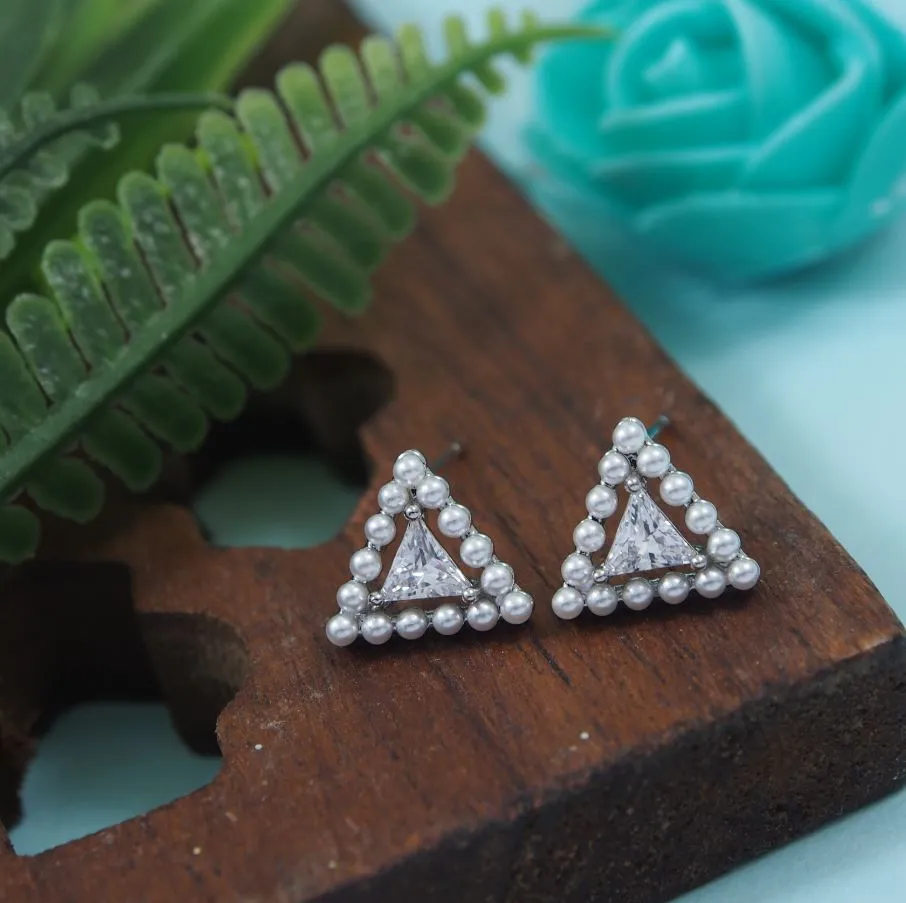 Korean Gold/Silver/Rosegold Plated Beads Triangle Shaped Stud Earring