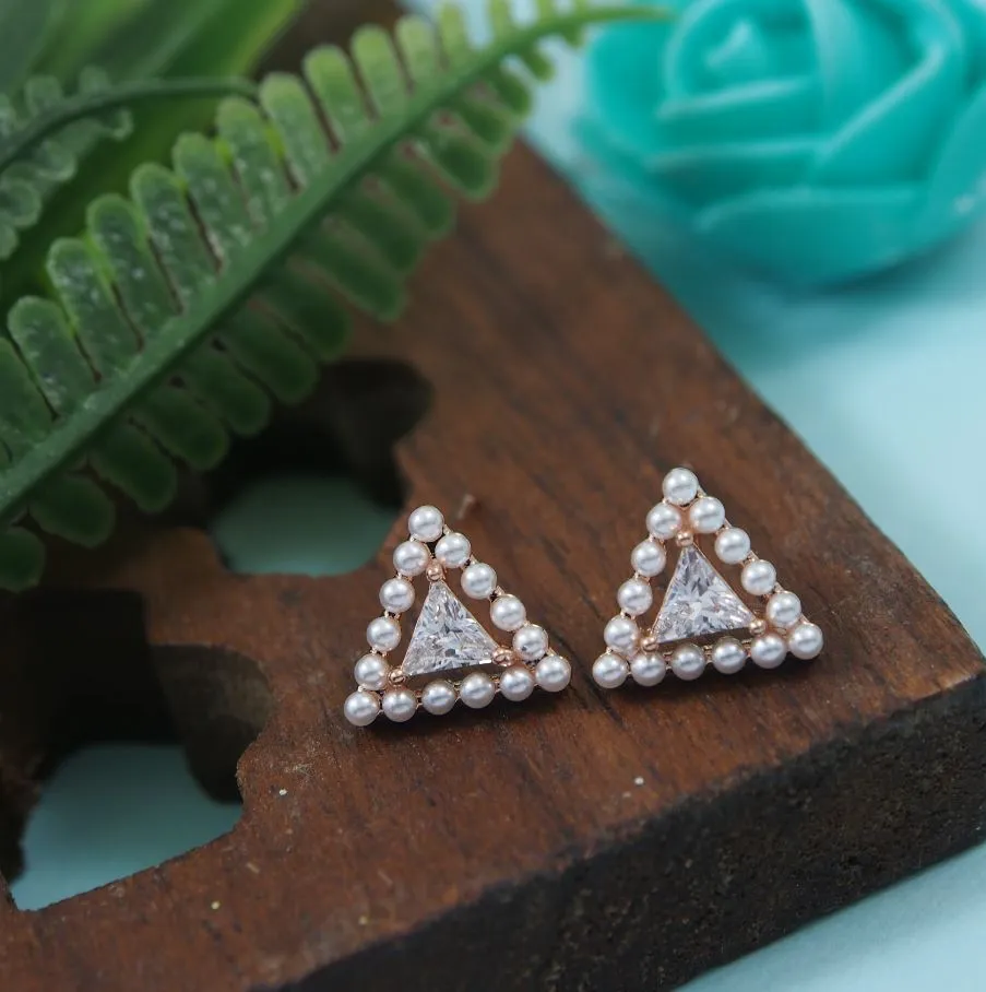 Korean Gold/Silver/Rosegold Plated Beads Triangle Shaped Stud Earring