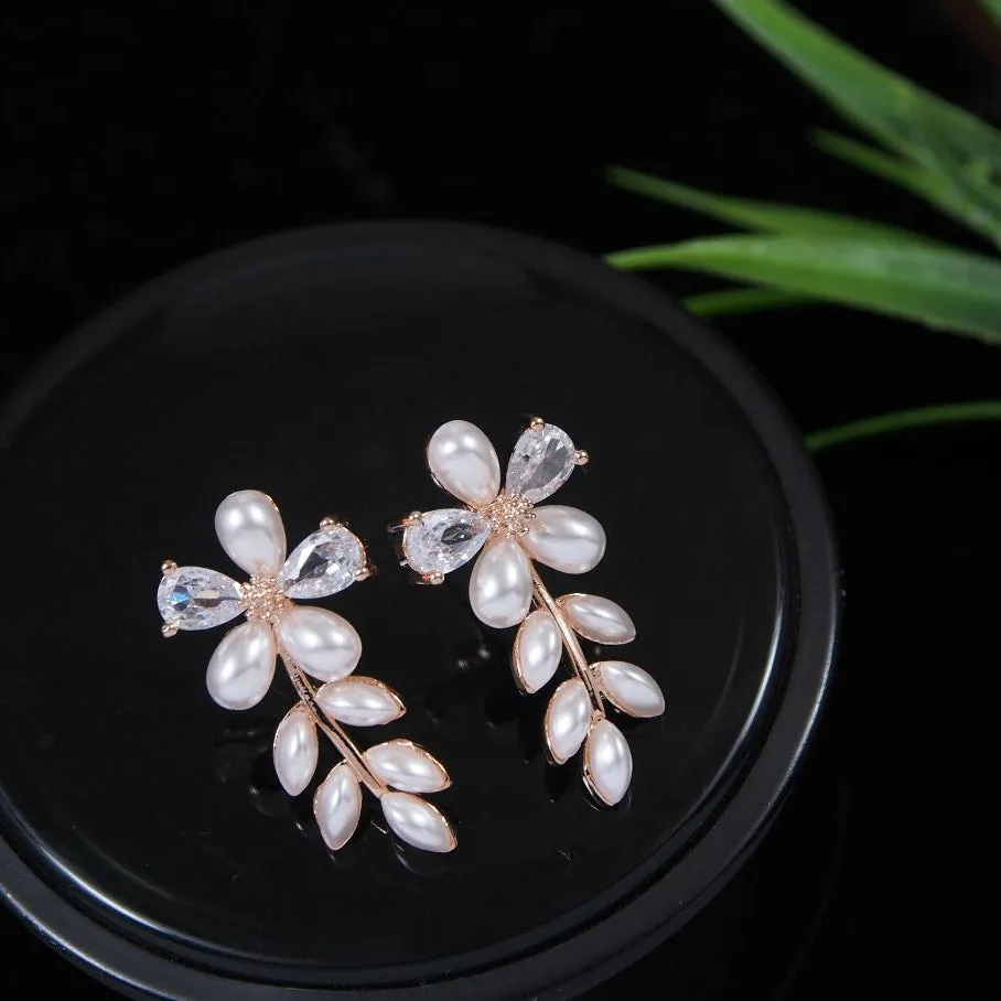 Korean Gold/silver/Rosegold Plated Floral Leaf Shaped Drop Earring
