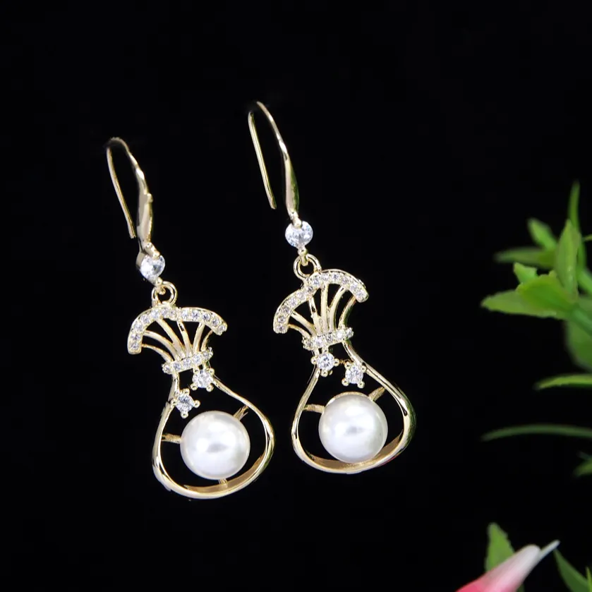 Korean Gold/silver/Rosegold plated Flowerpot Design Dangler Earring