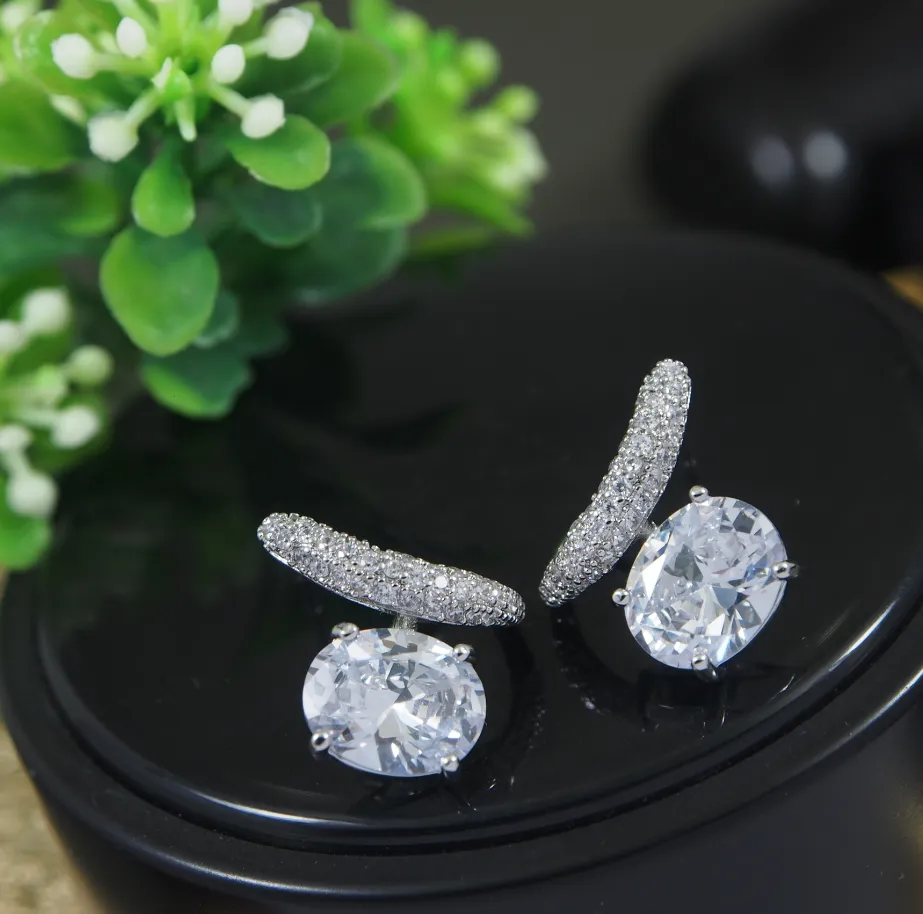 Korean Gold/Silver/Rosegold Plated Oval Shaped CZ Stud Earring