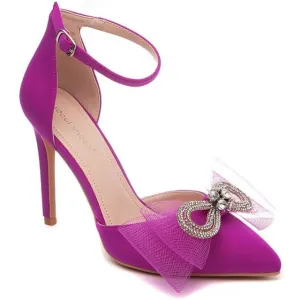 Magenta Purple Pointed Toe High Heel Bow Shoes