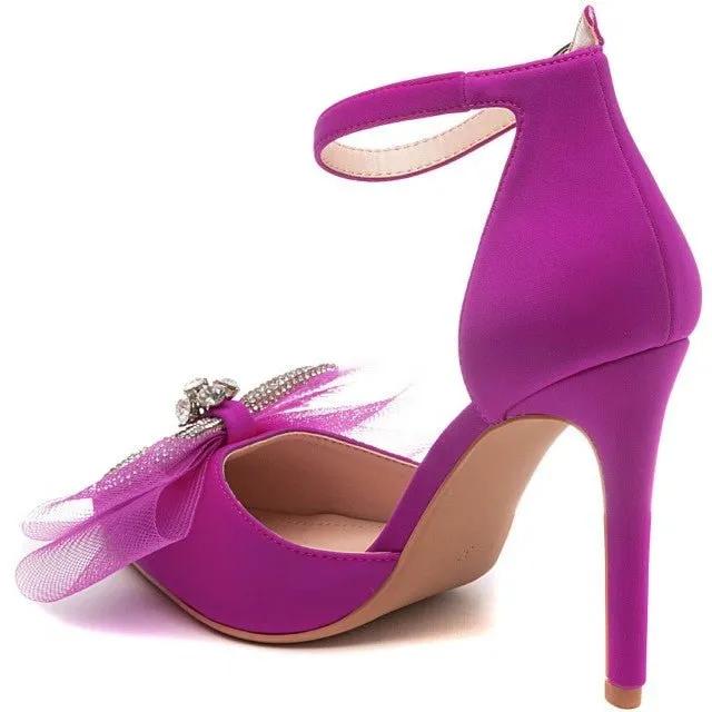 Magenta Purple Pointed Toe High Heel Bow Shoes