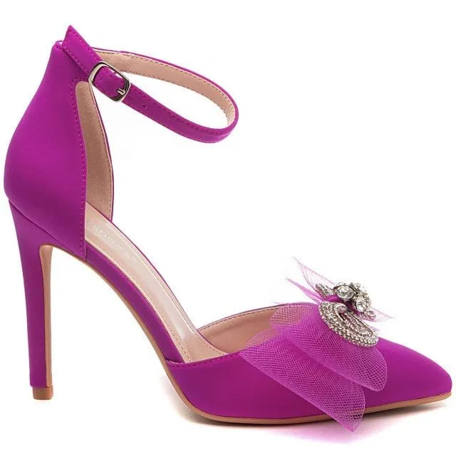 Magenta Purple Pointed Toe High Heel Bow Shoes