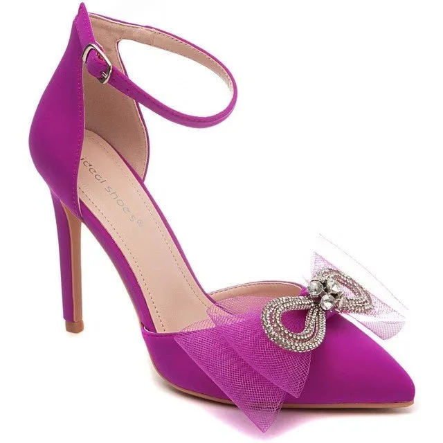 Magenta Purple Pointed Toe High Heel Bow Shoes