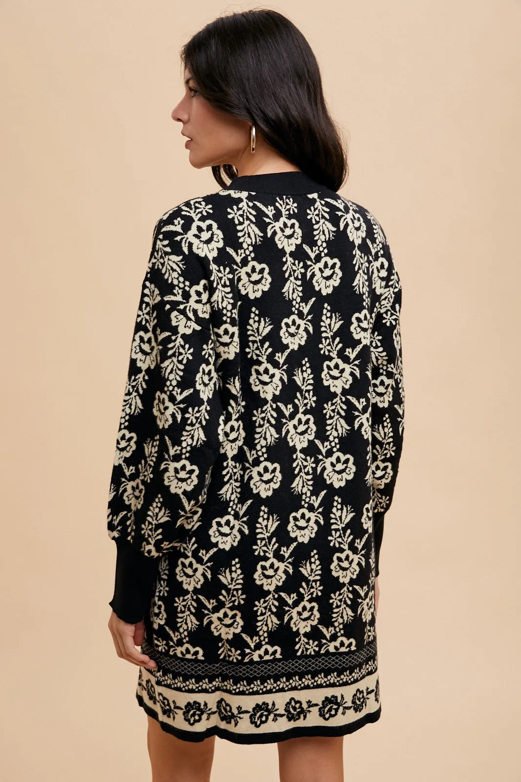 MQTIME  -  Annie Wear Floral Jacquard Round Neck Sweater Dress