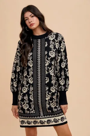 MQTIME  -  Annie Wear Floral Jacquard Round Neck Sweater Dress