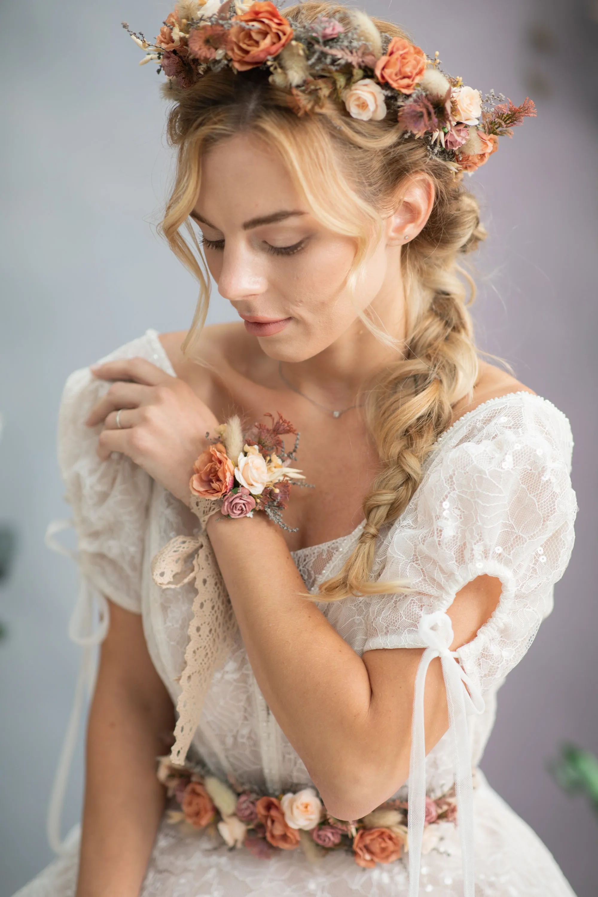 Romantic orange flower bracelet
