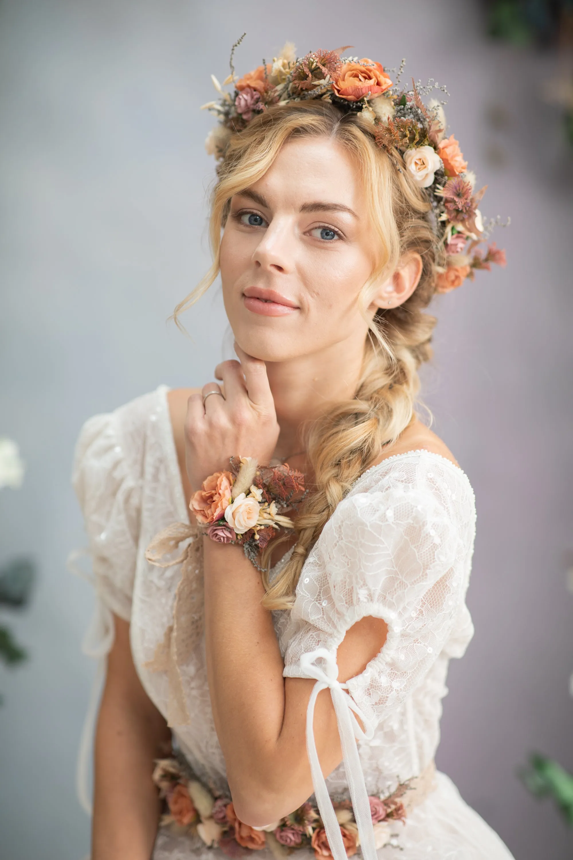 Romantic orange flower bracelet