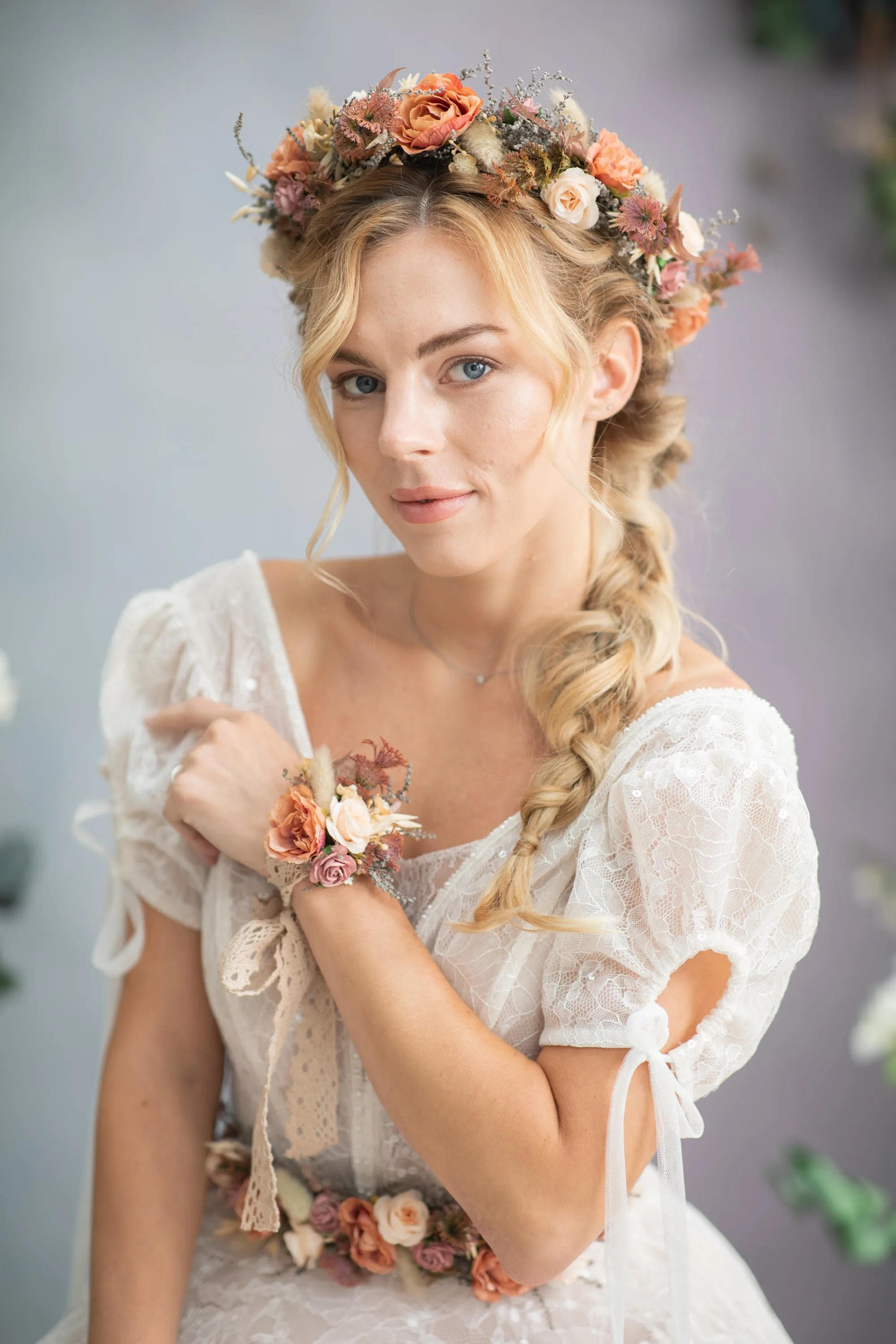 Romantic orange flower bracelet