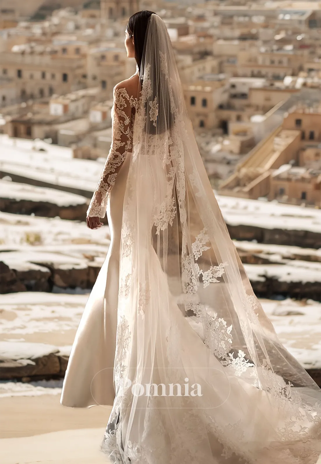Sheath Lace Illusion High Neck Long Sleeves Appliques Romantic Wedding Dress
