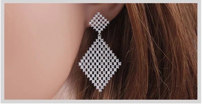 Sterling Silver Double Diamond Shape Earring