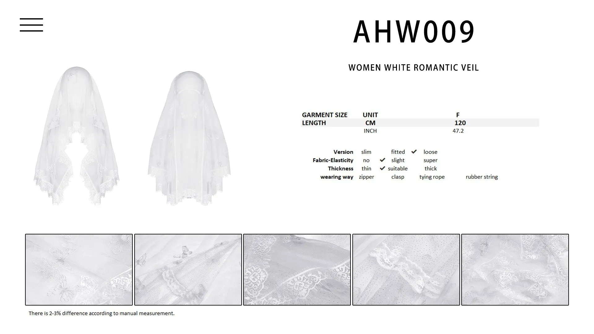 Women white romantic veil AHW009