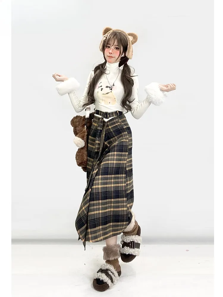 Y2K Apricot High Neck Puppy Glamorous Top with Detachable Plush Cuffs