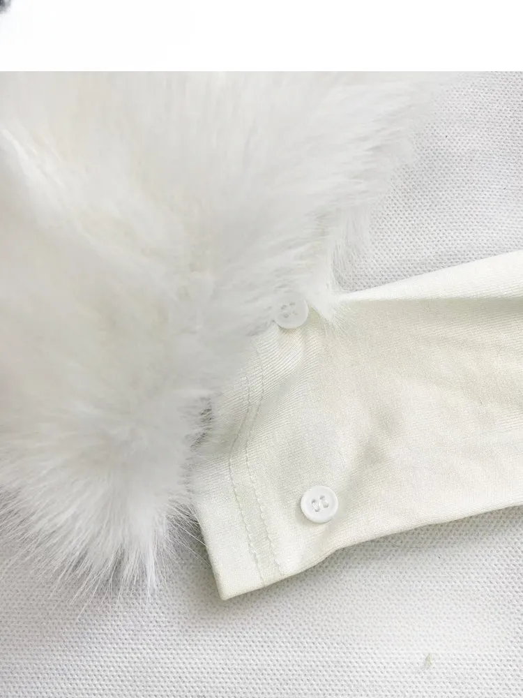 Y2K Apricot High Neck Puppy Glamorous Top with Detachable Plush Cuffs